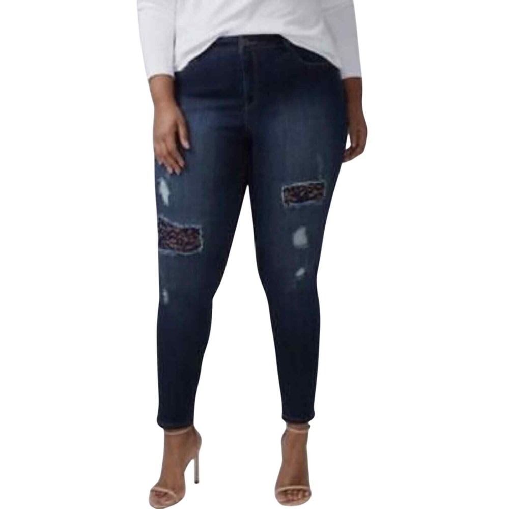 Lane Bryant mid rise super stretch skinny distressed lace detailing‎ jeans 24
